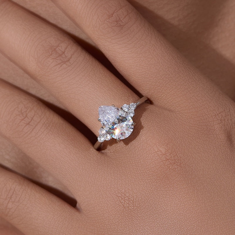 Romantic 3.0ct Pear cut Engagement Ring in Sterling Silver