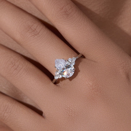 Romantic 3.0ct Pear cut Engagement Ring in Sterling Silver