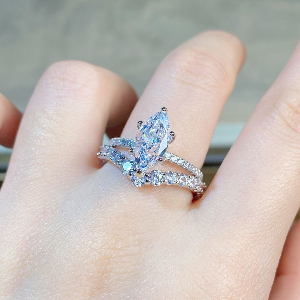 Regal 2.0 Carat Marquise Cut 2pc Wedding Ring Set in Sterling Silver