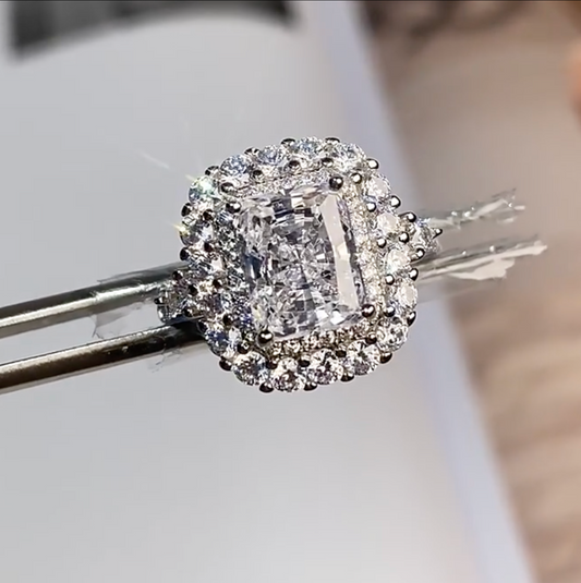Sophisticated 3.0ct Emerald cut Engagement Ring in Sterling Silver