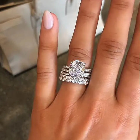 Majestic Bloom 4.5 Carat Cushion Cut Wedding Set in Sterling Silver