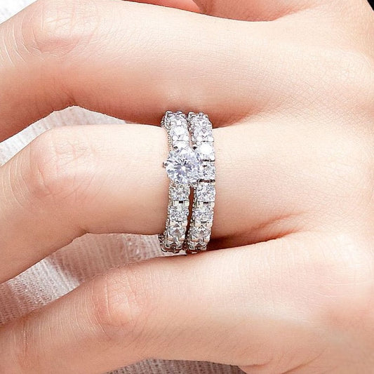 Timeless 1.0ct Round cut 2pc Wedding Ring Set for Women in Sterling Silver