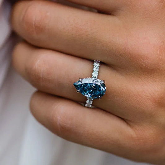 Heirloom Glow 5.0 Carat Pear Cut Engagement Ring in Sterling Silver