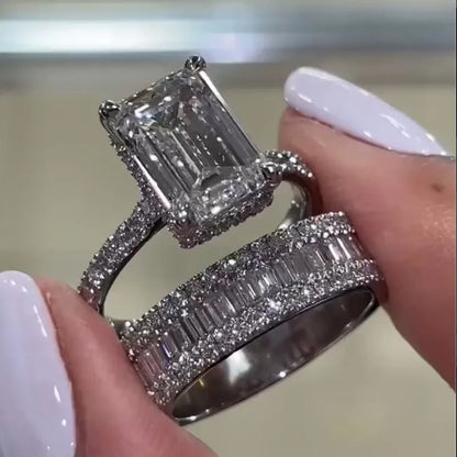 Majestic Bloom 4.5 Carat Emerald Cut Wedding Set in Sterling Silver