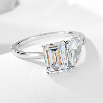 Regal 3.0 Carat Pear & Emerald Cut Dual-Shaped Engagement Ring in Sterling Silver