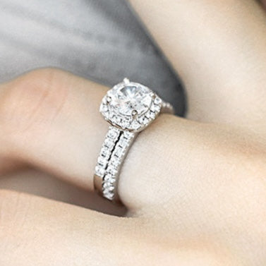 Elegant 1.5 Carat Cushion cut 2pc Wedding Ring Set for Women in Sterling Silver