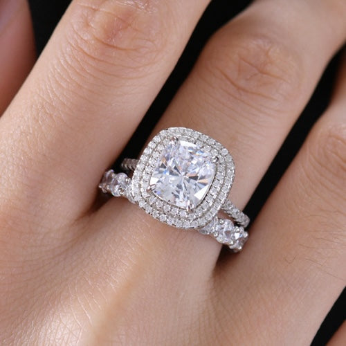 Regal 3.0 Carat Cushion cut 2pc Wedding Ring Set for Women in Sterling Silver