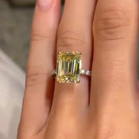 Celestial Charm 3.5ct Emerald Cut Engagement Ring for Women in Sterling Silver