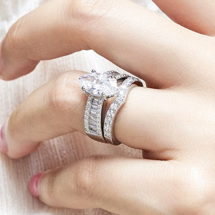 Regal 3.0 Carat Marquise cut 2pc Wedding Ring Set for Women in Sterling Silver