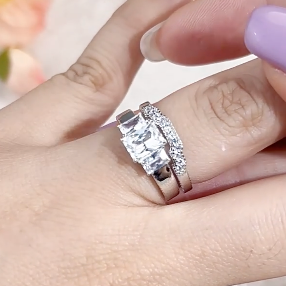 Sophisticated Emerald cut 3.0ct 2pc Wedding Ring Set in Sterling Silver