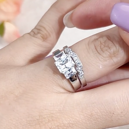 Sophisticated Emerald cut 3.0ct 2pc Wedding Ring Set in Sterling Silver