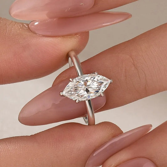 Moonlit Oath 3.0 Carat Marquise Cut Engagement Ring in Sterling Silver
