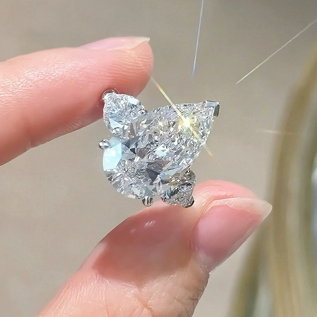 Majestic Sparkle 7.0 Carat Pear Cut Engagement Ring in Sterling Silver