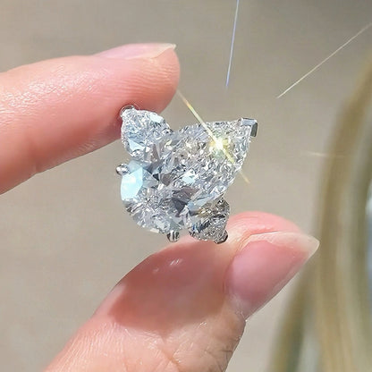 Majestic Sparkle 7.0 Carat Pear Cut Engagement Ring in Sterling Silver
