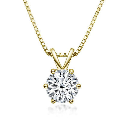 1.0 Ct Delicate Round Cut Pendant Necklace For Women In Yellow Gold