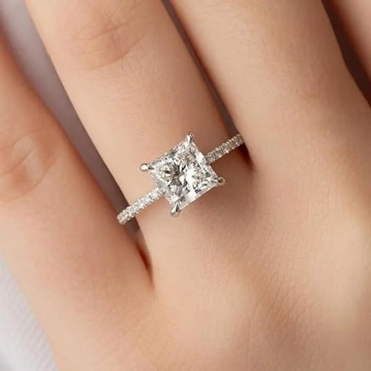 Royal Gleam 1.0 Carat Princess Cut Engagement Ring in Sterling Silver