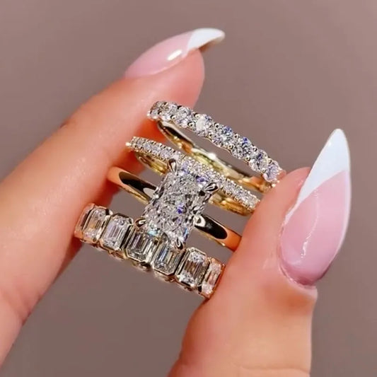 Heirloom Glow 4.5 Carat Radiant Cut Wedding Set in Sterling Silver