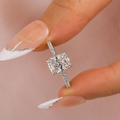 Dazzling Union 3.5ct Radiant Cut Engagement Ring in Sterling Silver