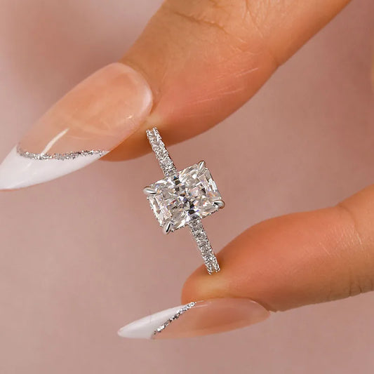 Dazzling Union 3.5ct Radiant Cut Engagement Ring in Sterling Silver