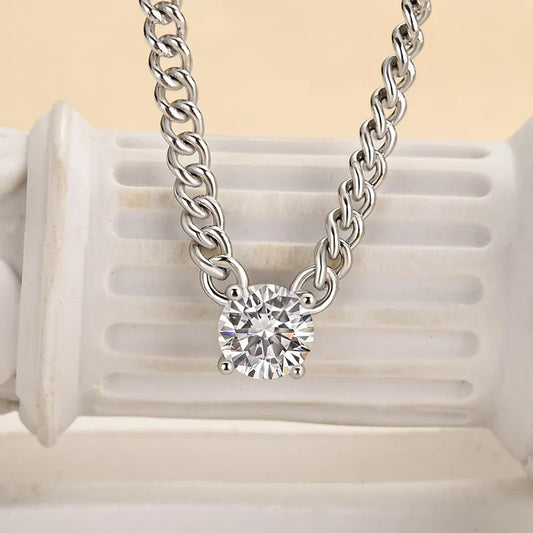 1.0 Ct Refined Halo Round Cut Pendant Necklace In White Gold