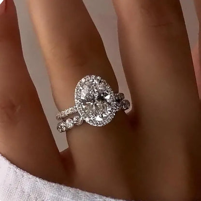 Heirloom Glow 4.0 Carat Oval Cut Wedding Set in Sterling Silver