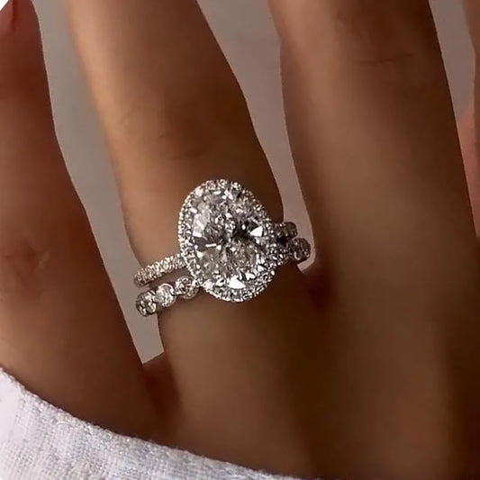 Heirloom Glow 4.0 Carat Oval Cut Wedding Set in Sterling Silver