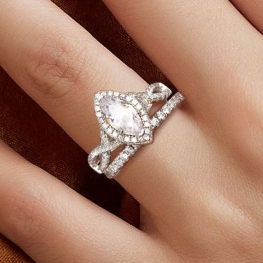 Glamorous 1.0 Carat Marquise cut 2pc Wedding Ring Set for Women in Sterling Silver