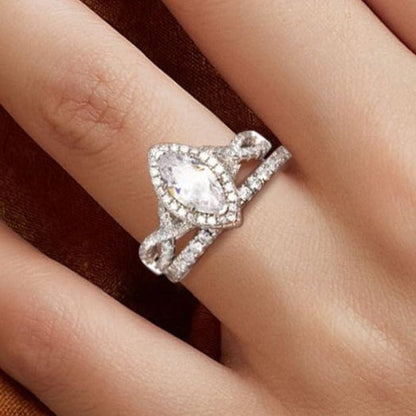 Glamorous 1.0 Carat Marquise cut 2pc Wedding Ring Set for Women in Sterling Silver