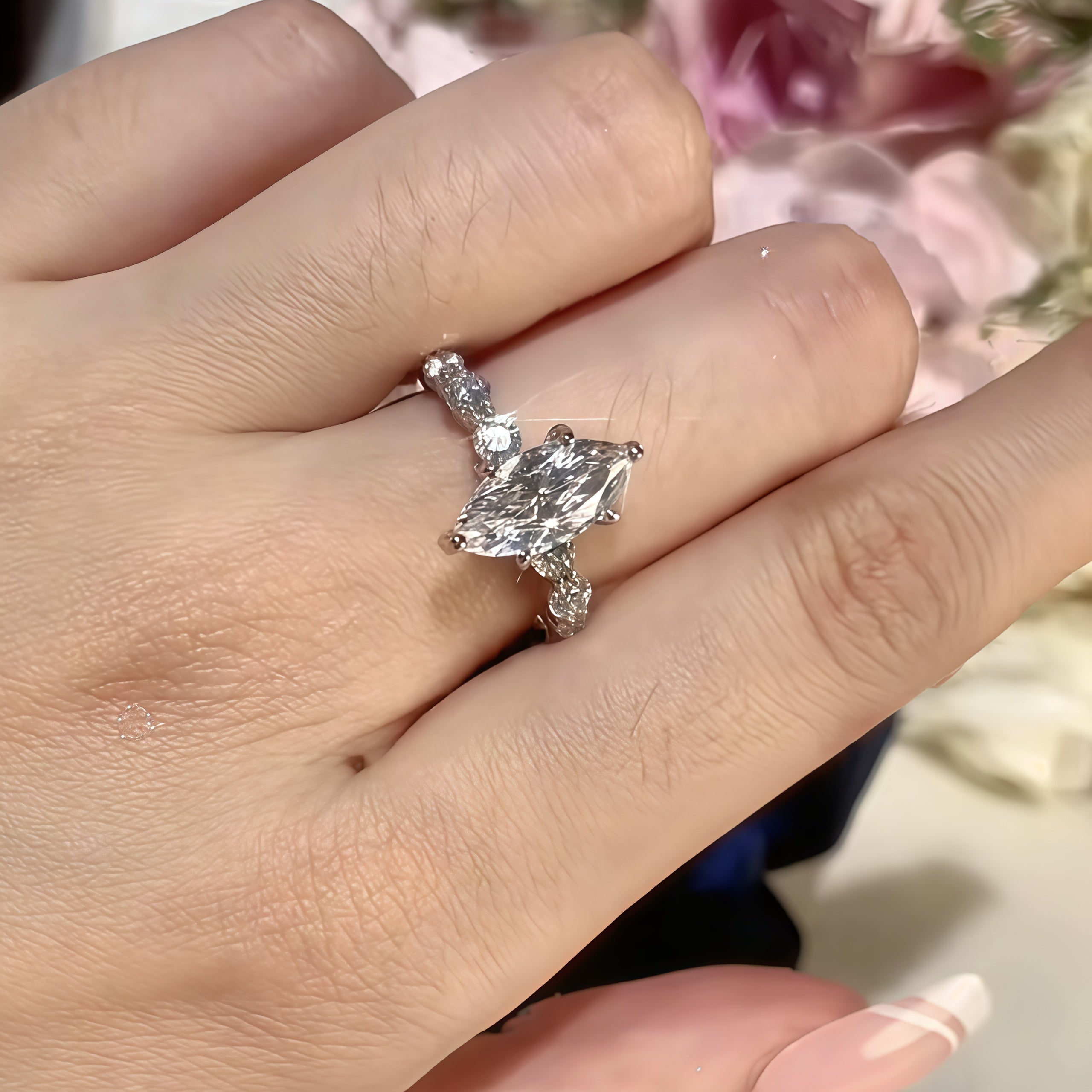 Regal 1.5ct Marquise Cut Engagement Ring for Women in Sterling Silver