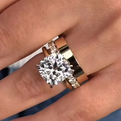 Regal 4.0 Carat Round Cut 3-Piece Wedding Ring Set for Women in Sterling Silver