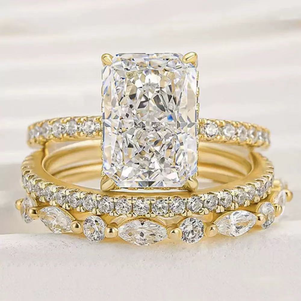 Regal 3.5 Carat Radiant Cut 3-Piece Wedding Ring Set for Women in Sterling Silver