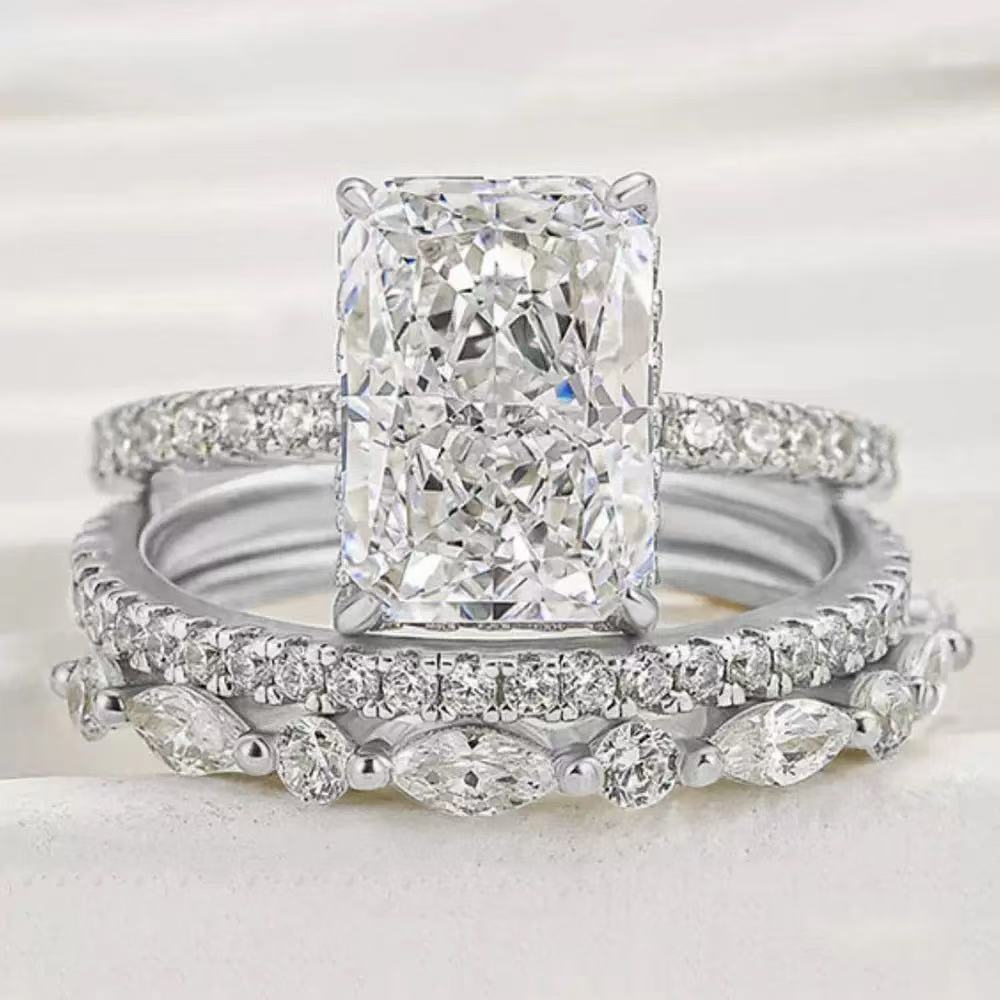 Regal 3.5 Carat Radiant Cut 3-Piece Wedding Ring Set for Women in Sterling Silver
