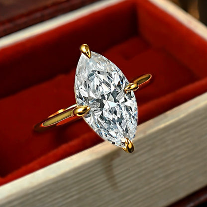 Dual-Tone Drama 3Ct Marquise Cut Simulated Diamond Engagement Ring in Two-Tone Plated Silver