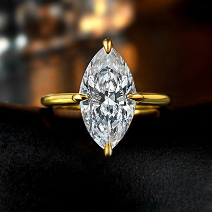 Dual-Tone Drama 3Ct Marquise Cut Simulated Diamond Engagement Ring in Two-Tone Plated Silver