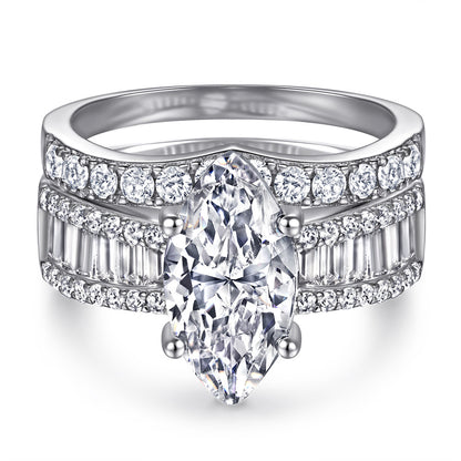 Regal 3.0 Carat Marquise cut 2pc Wedding Ring Set for Women in Sterling Silver