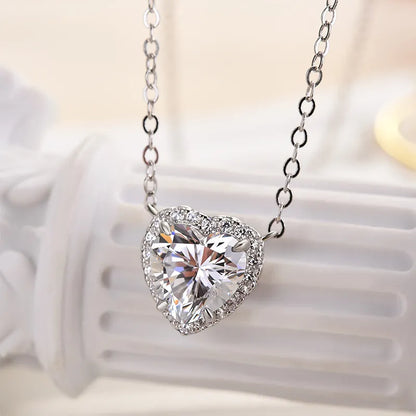 4.0ct Timeless Halo Heart Cut Pendant Necklace In White Gold