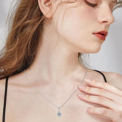 2.0 Ct Statement Halo Round Cut Pendant Necklace In White Gold