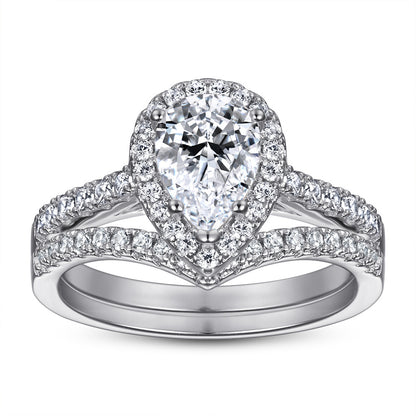 Romantic 1.5ct Pear cut 2pc Wedding Ring Set for Women in Sterling Silver