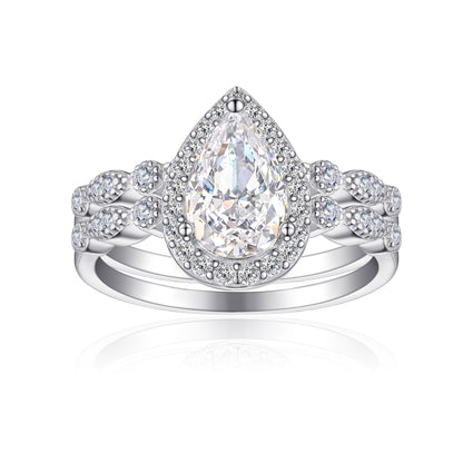 Romantic 1.5ct Pear cut 2pc Wedding Ring Set for Women in Sterling Silver