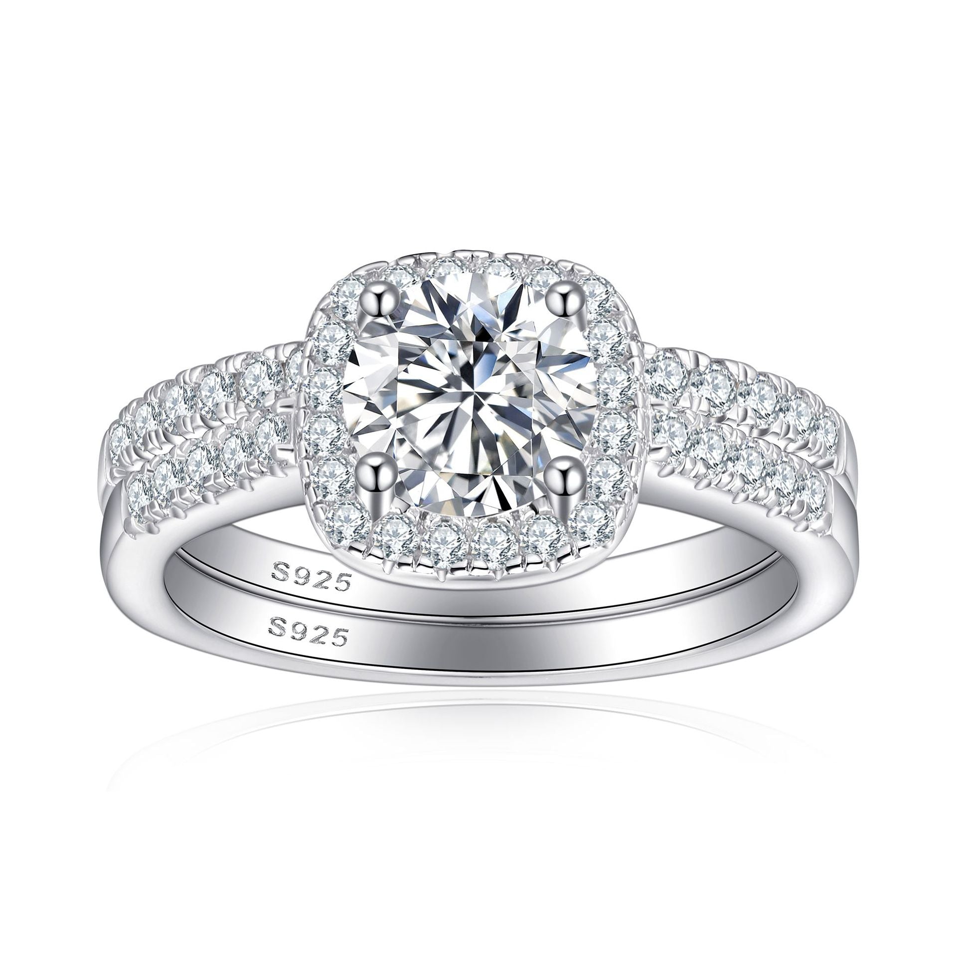 Elegant 1.5 Carat Cushion cut 2pc Wedding Ring Set for Women in Sterling Silver
