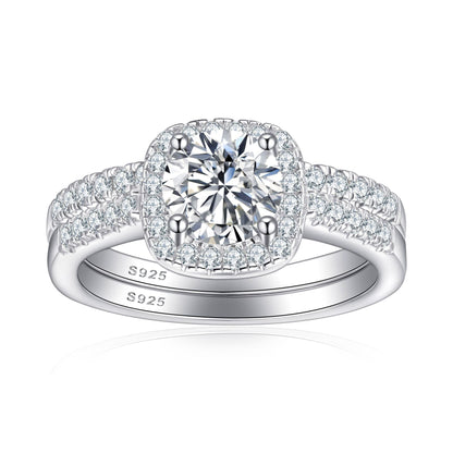 Elegant 1.5 Carat Cushion cut 2pc Wedding Ring Set for Women in Sterling Silver