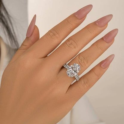 Moonlit Oath 6.0 Carat Oval Cut Wedding Set in Sterling Silver