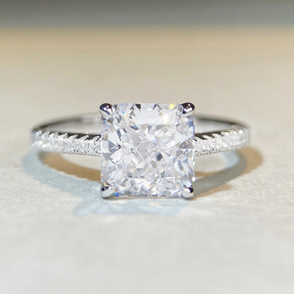 Glamorous 3.0ct Radiant cut Engagement Ring for Women in Sterling Silver