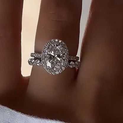 Heirloom Glow 4.0 Carat Oval Cut Wedding Set in Sterling Silver