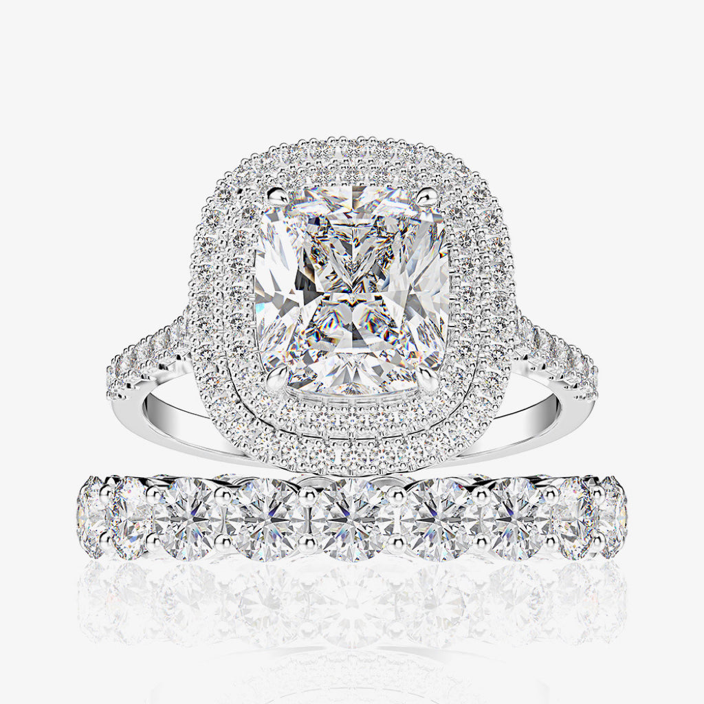 Regal 3.0 Carat Cushion cut 2pc Wedding Ring Set for Women in Sterling Silver