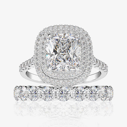 Regal 3.0 Carat Cushion cut 2pc Wedding Ring Set for Women in Sterling Silver