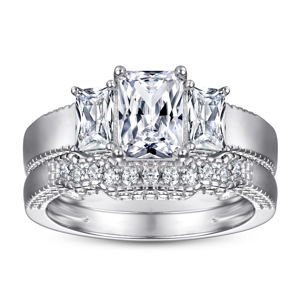 Sophisticated Emerald cut 3.0ct 2pc Wedding Ring Set in Sterling Silver