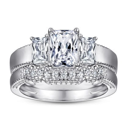 Sophisticated Emerald cut 3.0ct 2pc Wedding Ring Set in Sterling Silver