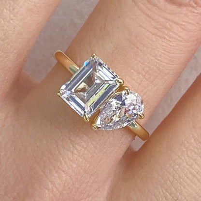 Regal 3.0 Carat Pear & Emerald Cut Dual-Shaped Engagement Ring in Sterling Silver