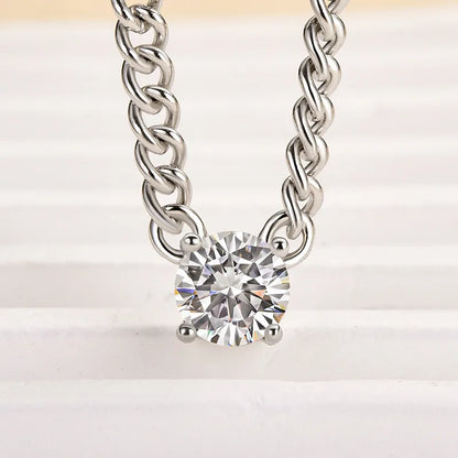 1.0 Ct Refined Round Cut Pendant Necklace In White Gold
